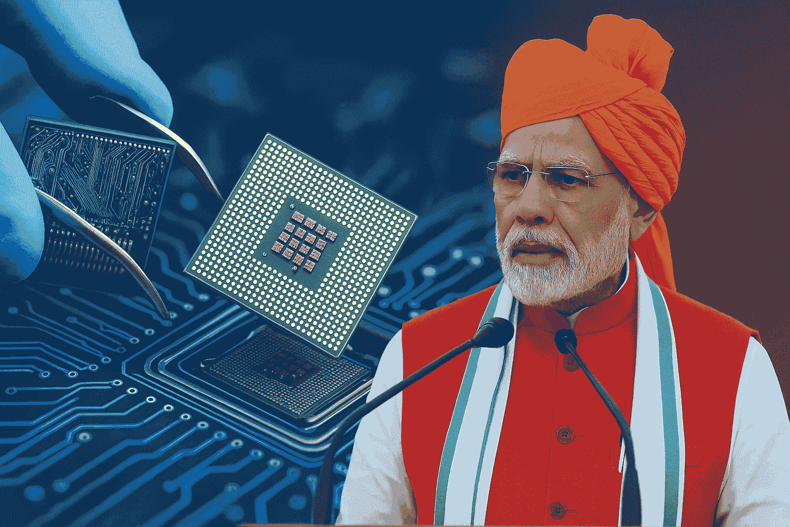 प्रधानमंत्री नरेंद्र मोदी लाल किले से 2025 में मेड-इन-इंडिया सेमीकंडक्टर चिप्स की घोषणा करते हुए,