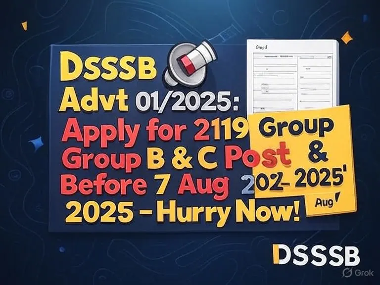 DSSSB Advt 01/2025: Apply for 2119 Group B & C Posts Before 7 Aug 2025 – Hurry Now! DSSSB Advt 01/2025: Apply for 2119 Group B & C Posts