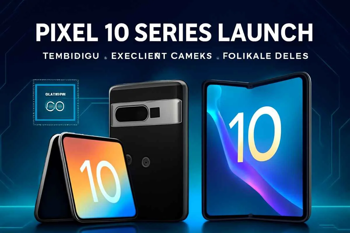 Google Pixel 10 सीरीज़ लॉन्च बनर, जिसमें Tensor G5 चिपसेट, शानदार कैमरा और फोल्डेबल डिज़ाइन दिखाया गया है