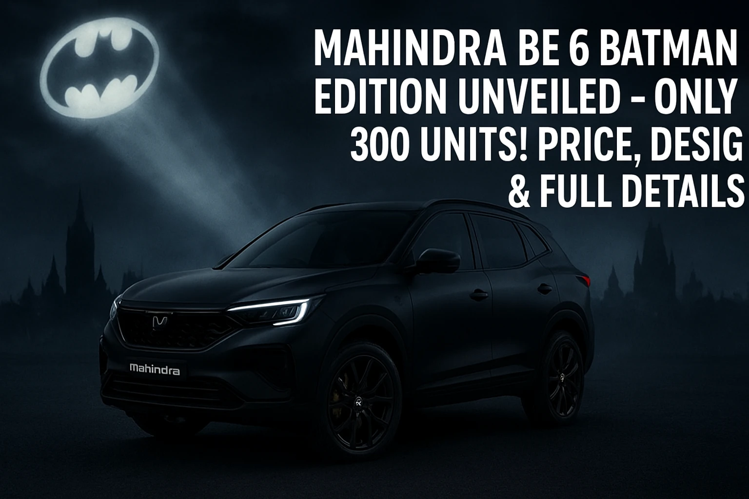 Mahindra BE 6 Batman Edition SUV with Bat-Signal.