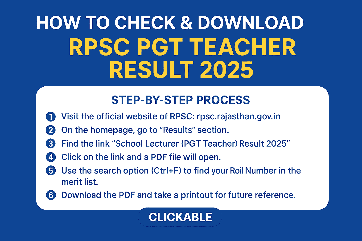 RPSC School Lecturer PGT Result 2025 RPSC School Lecturer PGT Result 2025
