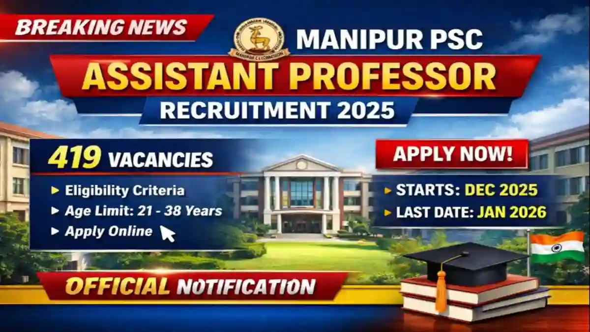Manipur PSC Assistant Professor Recruitment 2025 Apply Online for 419 Posts
